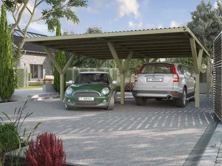 CARPORT BOIS DOUBLE Y toit en Acier / 2 places - Carport 2 places / carport double Y 612 / surface couvrante 35 m2