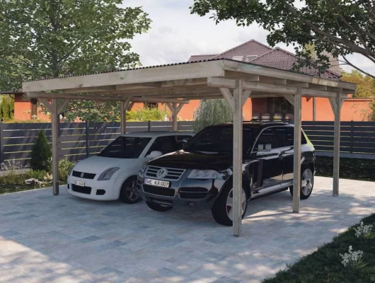 CARPORT BOIS DOUBLE 25 m2 - Carport 616 / 2 places / surface couvrante 25 m2