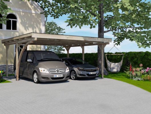 CARPORT BOIS DOUBLE 25 m2 avec 1 arc - Carport 616 / 2 places / surface couvrante 25 m2