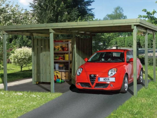 CARPORT BOIS SIMPLE 22 m2 + remise à outils / 1 place / 607 T1 - Carport 607 T1 / 1 place / surface couvrante 22 m2