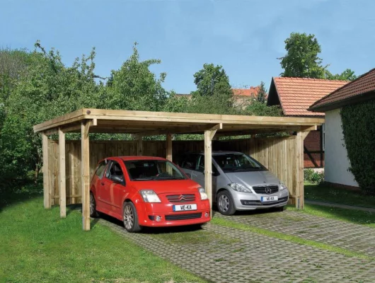 CARPORT BOIS DOUBLE 30 m2 toit Pvc / 2 places / 618 T1 - Carport Optima Duo Taille Toit PVC / 2 places / surface couvrante 30 m2