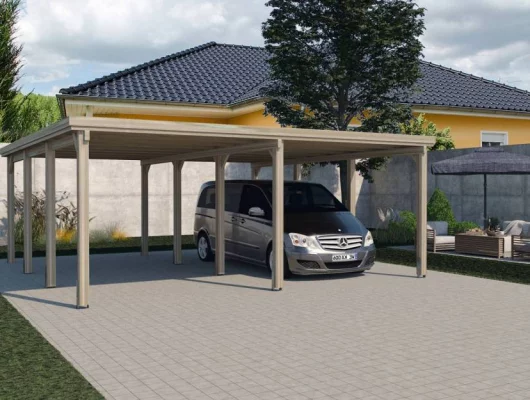 CARPORT BOIS DOUBLE 37 m2 toit Acier galvanisé - Carport Optima Duo Taille 2 Toit ACIER GALVANISE / 2 places / surface couvrante 37 m2