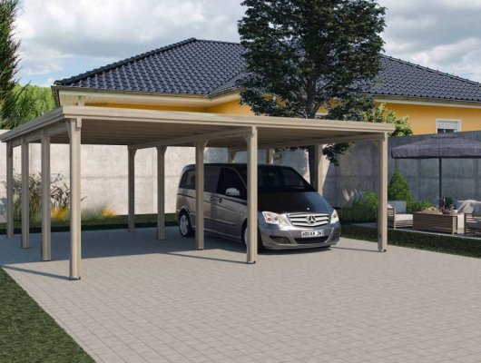 CARPORT BOIS DOUBLE 37 m2 toit Pvc - Carport Optima Duo Taille 2 TOIT PVC / 2 places / surface couvrante 37 m2