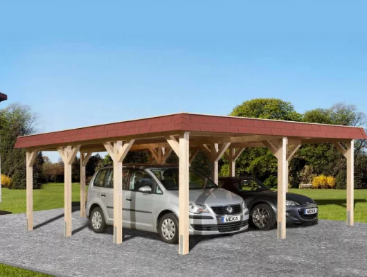 CARPORT BOIS DOUBLE 39 m2 toit Acier - Carport 615 T1 / 2 places / surface couvrante 39 m2