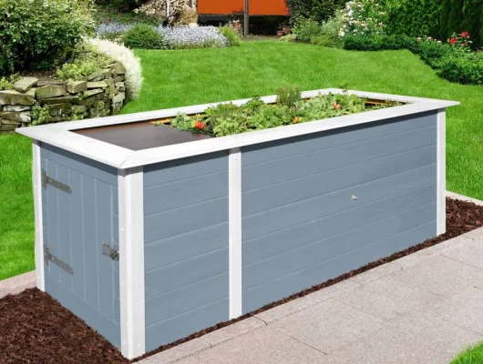 JARDINIERE Bois surélévé + rangement Gris - Bac/jardinière bois qualité PRO + rangement 2.05 m de long