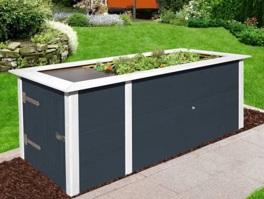 JARDINIERE Bois surélévé + rangement Anthracite - Bac/jardinière bois qualité PRO + rangement 2.05 m de long