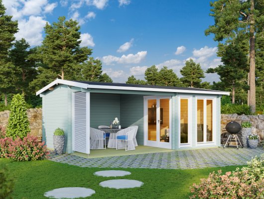 Abri de jardin Torquay / 20.45 m2 / 44 mm / VERT GLACIER - Cuisine d'été / Espace Wellness / Pool House / Espace de Rangement / Studio de jardin