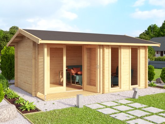 Abri de jardin HAMPSHIRE / 11.97 m2 / 44 mm + plancher bois - Cuisine d'été / Espace Wellness / Pool House / Espace de Rangement / Studio de jardin
