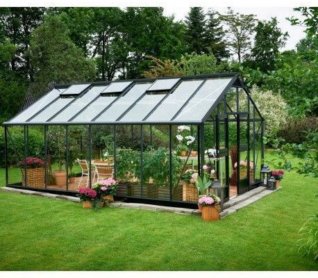 Serre de jardin JULIANA Gartner anthracite 21,4 m2 + verre trempé - aluminium anthracite / verre trempé 3 mm