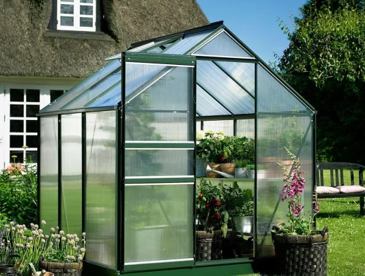 Serre de jardin HALLS Popular 3,80 m2 verte + polycarbonate 4 mm - aluminium vert  / polycarbonate 4 mm