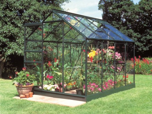 Serre de jardin HALLS Popular 5 m2 verte + verre horticole 3 mm - aluminium vert  / verre horticole 3 mm