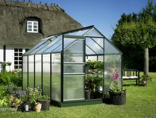 Serre de jardin HALLS Popular 6,20 m2 verte + polycarbonate 4 mm - aluminium vert  / polycarbonate 4 mm