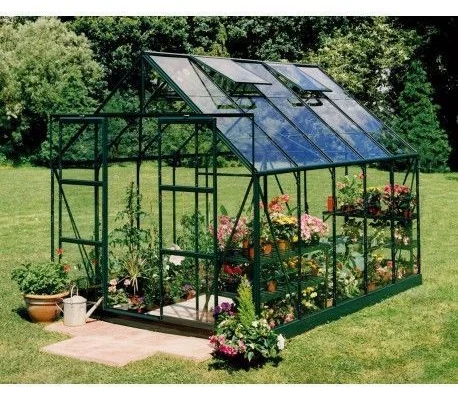 Serre de jardin HALLS Magnum 8,20 m2 verte + verre trempé - aluminium vert / verre trempé 3 mm