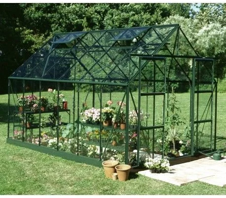 Serre de jardin HALLS Magnum verte 9,90 m2 + verre trempé - aluminium vert / verre trempé 3 mm