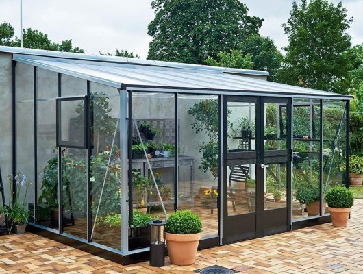 Serre de jardin JULIANA Veranda 12.9 m² + verre trempé - aluminium / verre trempé 3 mm
