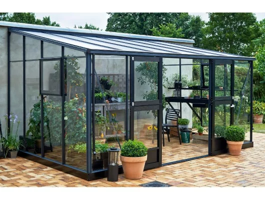 Serre de jardin JULIANA Veranda 12.9 m² anthracite + verre trempé - aluminium anthracite /verre trempé 3 mm