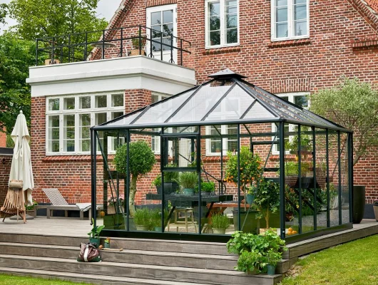 Serre de jardin JULIANA Oase anthracite 13.5 m² + verre trempé - aluminium anthracite / verre trempé 3 mm