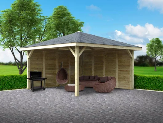 PAVILLON TONELLE BOIS semi-fermé 19 m² - KIOSK EN BOIS ( 437 cm x 437 cm)