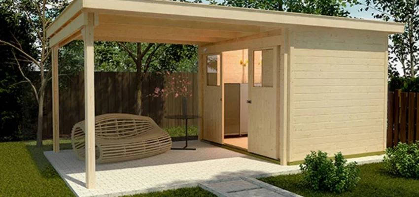 Abri de jardin 225 T1 avec extension A / 14.9 m2 / 21 mm / + Plancher - Abri de jardin porte coulissante + extension A / 14.9 m2 / 21 mm / + Plancher