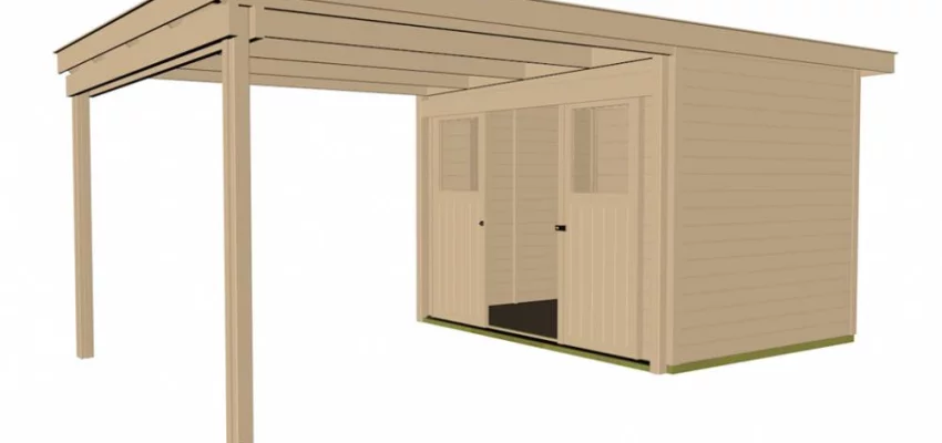 Abri de jardin 225 T1 avec extension A / 14.9 m2 / 21 mm / + Plancher - Abri de jardin porte coulissante + extension A / 14.9 m2 / 21 mm / + Plancher