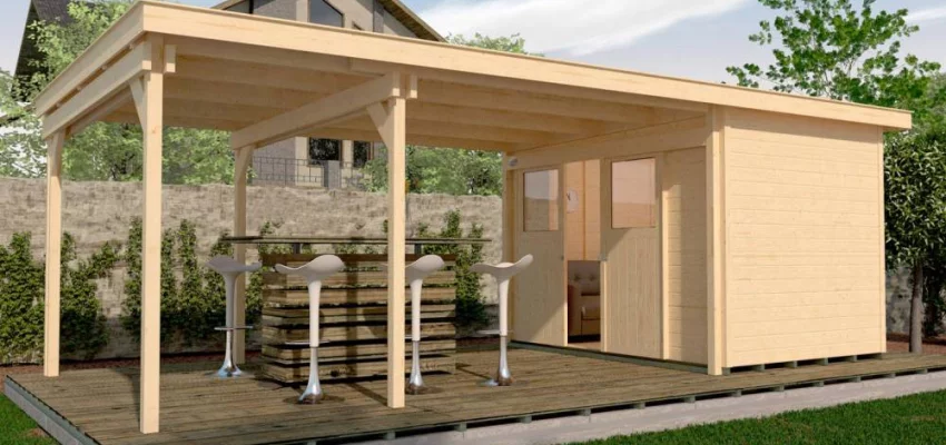 Abri de jardin 225 T1 avec extension B / 19.5 m2 / 21 mm / + Plancher - Abri de jardin porte coulissante avec extension 17.5 m2