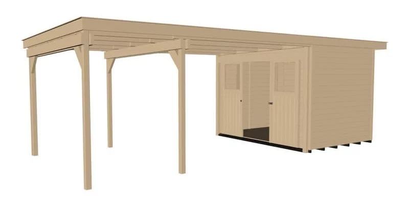 Abri de jardin 225 T1 avec extension B / 19.5 m2 / 21 mm / + Plancher - Abri de jardin porte coulissante avec extension 17.5 m2