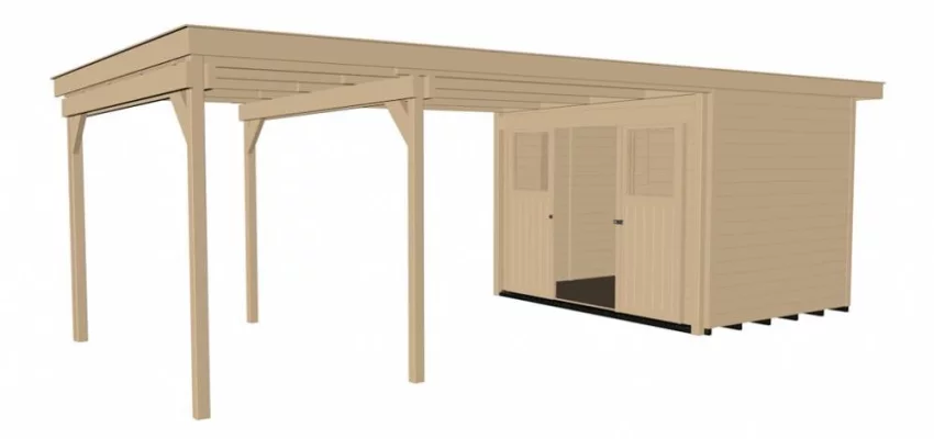 Abri de jardin 225 T2 avec extension B / 19.5 m2 / 21 mm / + Plancher - Abri de jardin porte coulissante avec extension B 19.5 m2