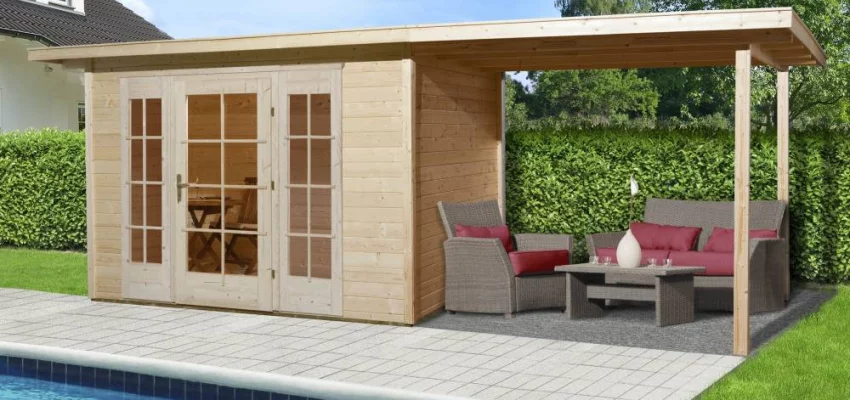 Abri de jardin 172 Panorama T2 avec extension / 17.6 m2 / 21 mm / + Plancher - Abri de jardin Panorama T2 avec extension 17.6 m2