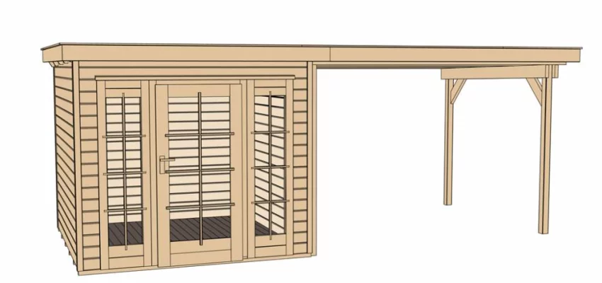 Abri de jardin 172 Panorama T2 avec extension / 17.6 m2 / 21 mm / + Plancher - Abri de jardin Panorama T2 avec extension 17.6 m2