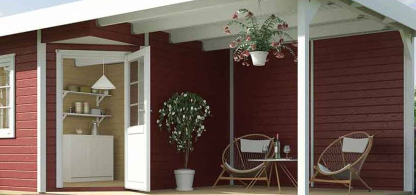 Abri de jardin Design 213 T1 Rouge / extension B / 13 m2 / 28 mm / + Plancher - Abri de jardin Design Fides 1 Rouge / avec extension B / 13 m2