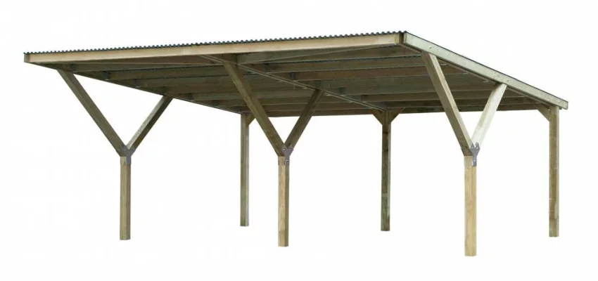 CARPORT BOIS DOUBLE Y toit Pvc / 2 places - Carport 2 places / carport double Y 612 / surface couvrante 35 m2