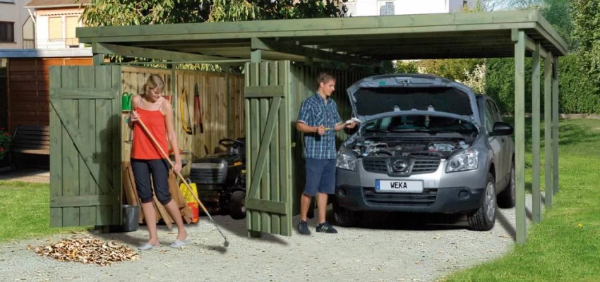 CARPORT BOIS SIMPLE 30 m2 + remise à outils / 1 place / 607 T3 - Carport 607 T3 / 1 place / surface couvrante 30 m2