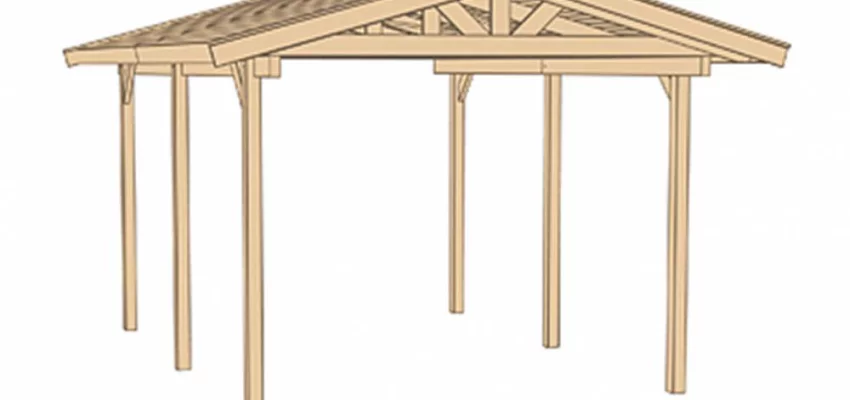 CARPORT BOIS SIMPLE 17 m2 toit double pente / 1 place / 611 - Carport 611 / 1 place / surface couvrante 17 m2