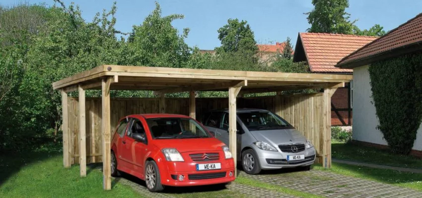 CARPORT BOIS DOUBLE 30 m2 toit Pvc / 2 places / 618 T1 - Carport Optima Duo Taille Toit PVC / 2 places / surface couvrante 30 m2