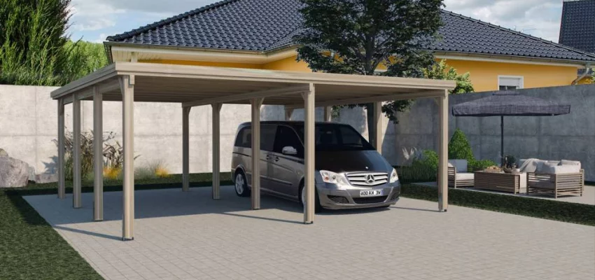 CARPORT BOIS DOUBLE 37 m2 toit Acier galvanisé - Carport Optima Duo Taille 2 Toit ACIER GALVANISE / 2 places / surface couvrante 37 m2