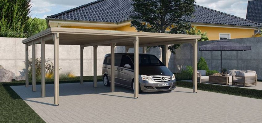 CARPORT BOIS DOUBLE 48 m2 toit Pvc - Carport Optima Duo Taille 3 TOIT PVC / 2 places / surface couvrante 48 m2