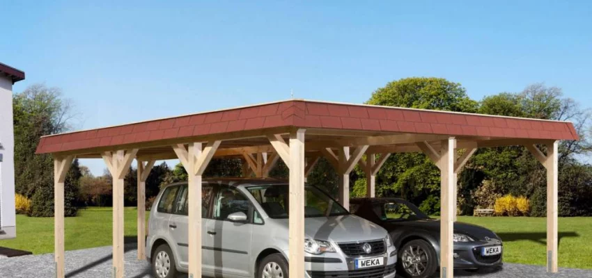 CARPORT BOIS DOUBLE 39 m2 toit Acier - Carport 615 T1 / 2 places / surface couvrante 39 m2