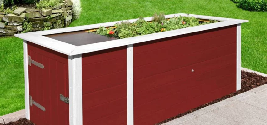 JARDINIERE Bois surélévé + rangement Rouge - Bac/jardinière bois qualité PRO + rangement 2.05 m de long