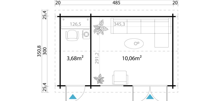 Abri de jardin Wrexham 2 / 13.87 m2 / 44 mm / CARBONE