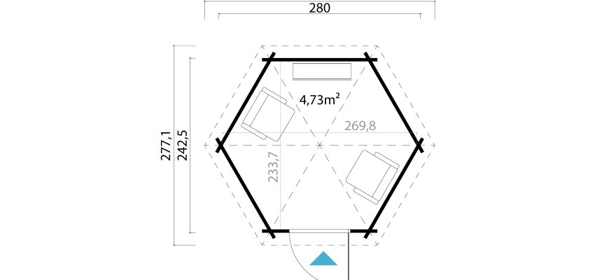 Pavillon de jardin Inverness / 4.73 m2 / 44 mm GRIS CLAIR