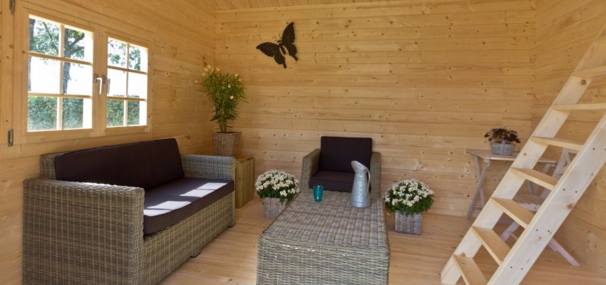 Abri de jardin Caroline GOLD / 21.66 m2 / 40 mm + plancher bois - Cuisine d'été / Pool House / Espace de Rangement / Studio de jardin