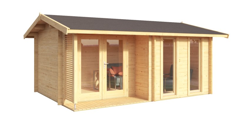 Abri de jardin HAMPSHIRE / 11.97 m2 / 44 mm + plancher bois - Cuisine d'été / Espace Wellness / Pool House / Espace de Rangement / Studio de jardin