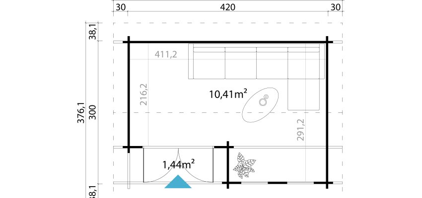 Abri de jardin HAMPSHIRE / 11.97 m2 / 44 mm + GRIS CLAIR - Cuisine d'été / Espace Wellness / Pool House / Espace de Rangement / Studio de jardin