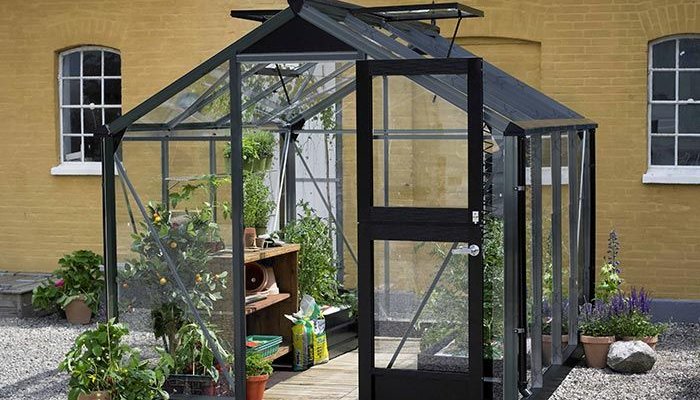 Serre de jardin JULIANA compact anthracite 6.6 m² + verre trempé - aluminium anthracite / verre trempé 3 mm