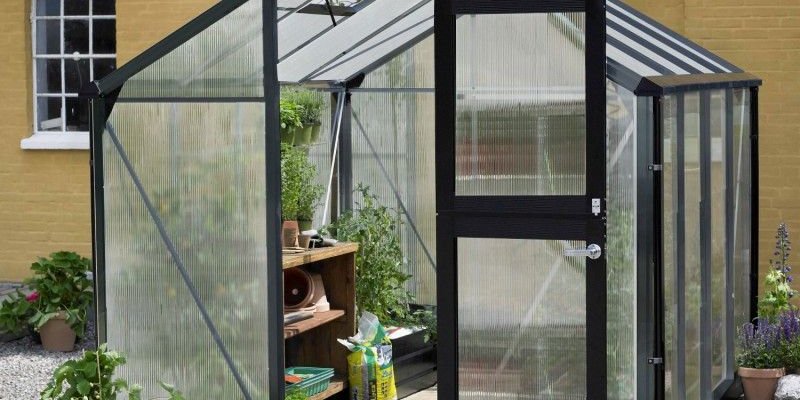 Serre de jardin JULIANA compact anthracite 8,2 m² + polycarbonate 10 mm - aluminium anthracite / verre trempé 3 mm