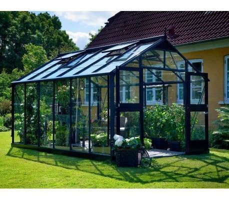 Serre de jardin JULIANA Premium anthracite 13 m2 + verre trempé - aluminium anthracite / verre trempé 3 mm
