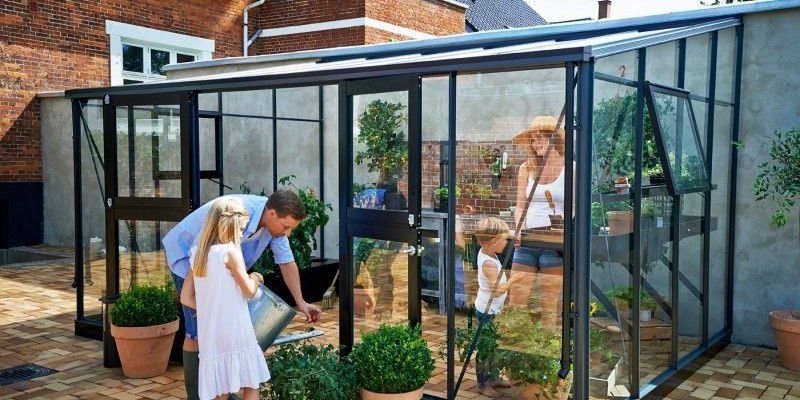 Serre de jardin JULIANA Veranda 12.9 m² anthracite + verre trempé - aluminium anthracite /verre trempé 3 mm
