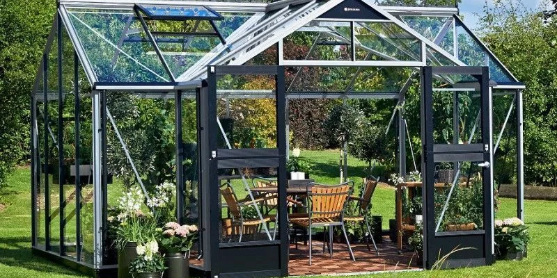 Serre de jardin JULIANA Orangery 15.2 m² anthracite + verre trempé - aluminium anthracite / verre trempé 3 mm