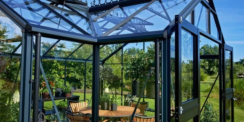 Serre de jardin JULIANA Orangery 15.2 m² anthracite + verre trempé - aluminium anthracite / verre trempé 3 mm