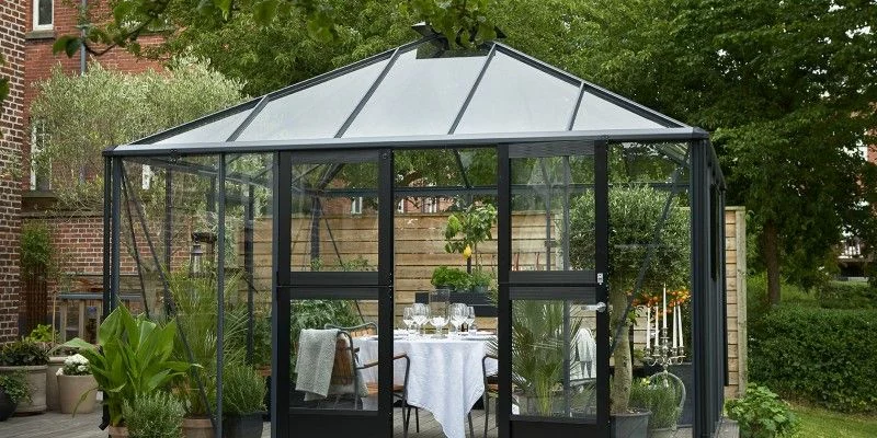 Serre de jardin JULIANA Oase anthracite 13.5 m² + verre trempé - aluminium anthracite / verre trempé 3 mm